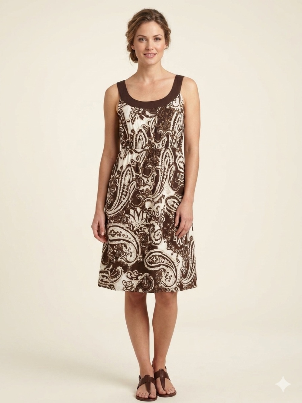 Style & Co. Brown White Paisley Sleeveless A-Line Dress cotton Sz 12 Casual